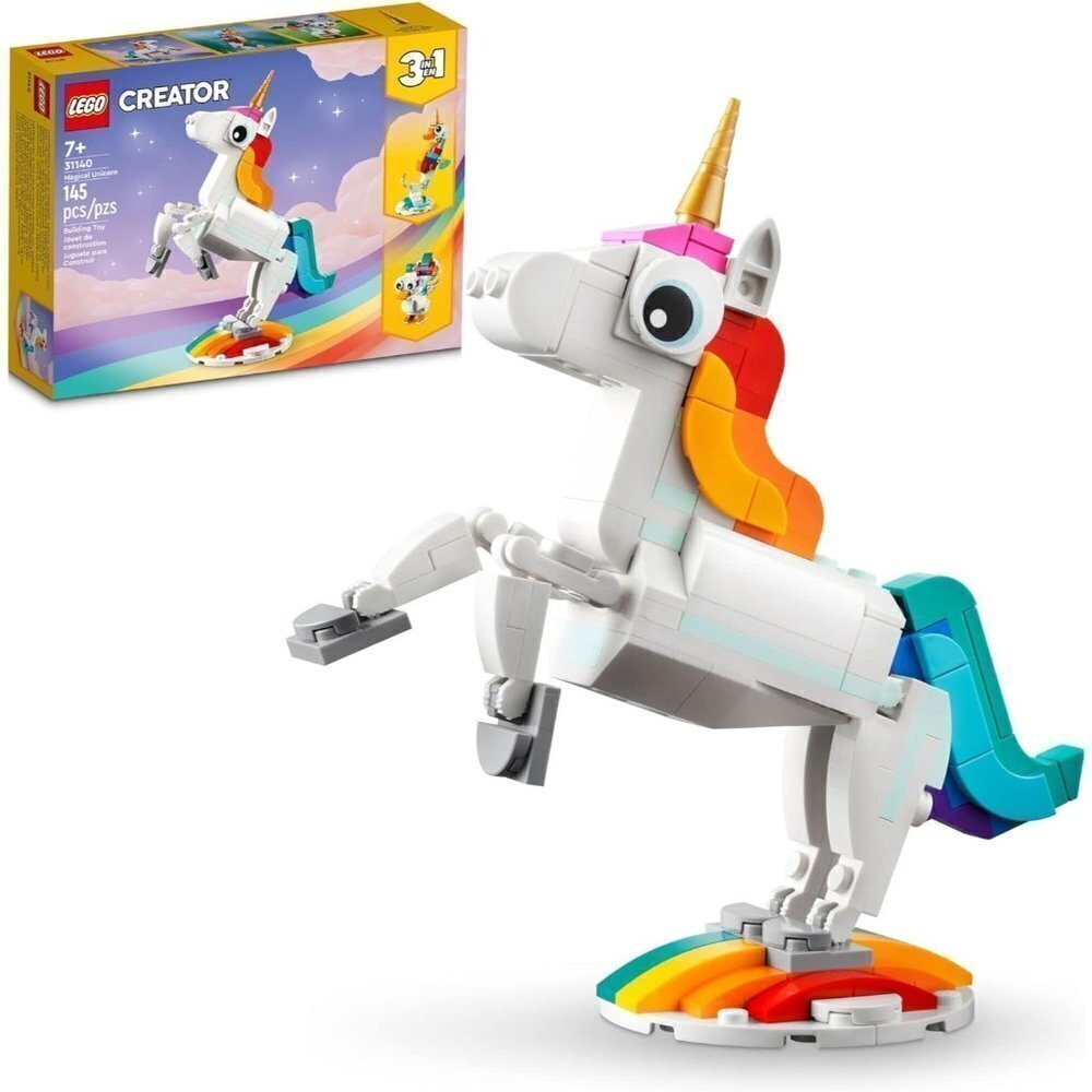LEGO Creator 3 in 1 Magical Unicorn Toy Girls and Boys, ,Rainbow Animal Figures